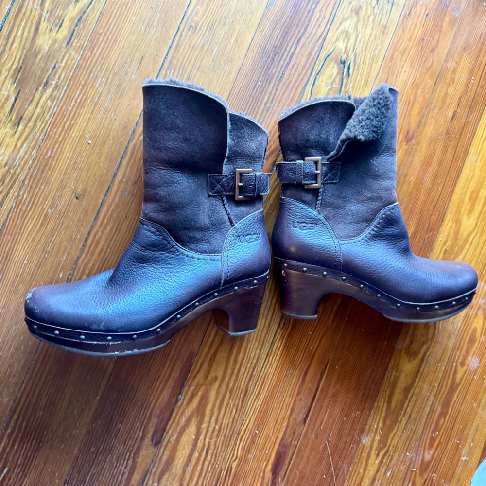 UGG Brown Sheepskin lined wood heel with metal stud work “Lynnea” Boots - Picture 9 of 16